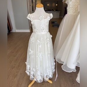 Elegant White Floral Kids Flower Girl Dress